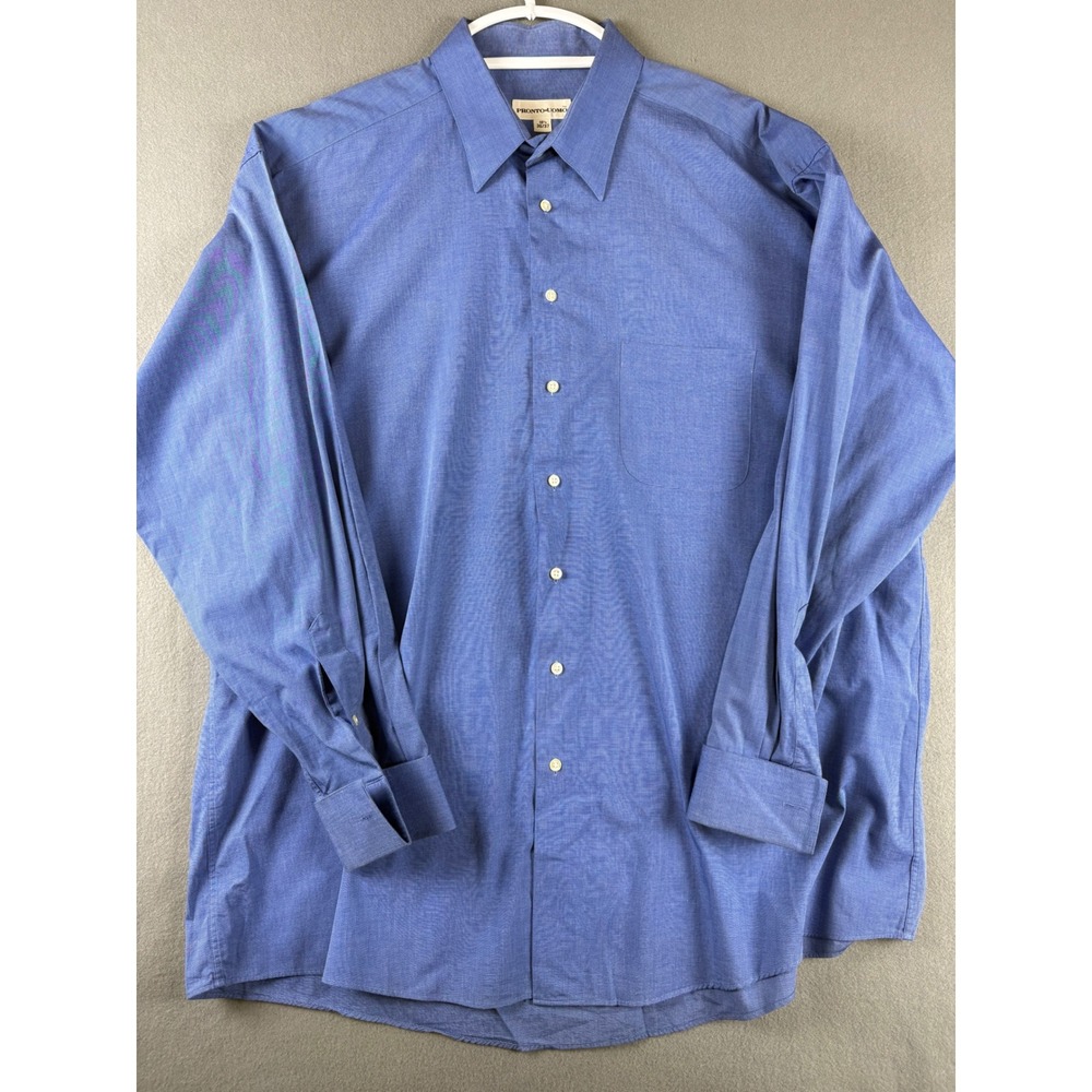 Pronto Uomo Mens Blue French Cuff Dress Shirt 18.5 36/37 Long Sleeve Pocket